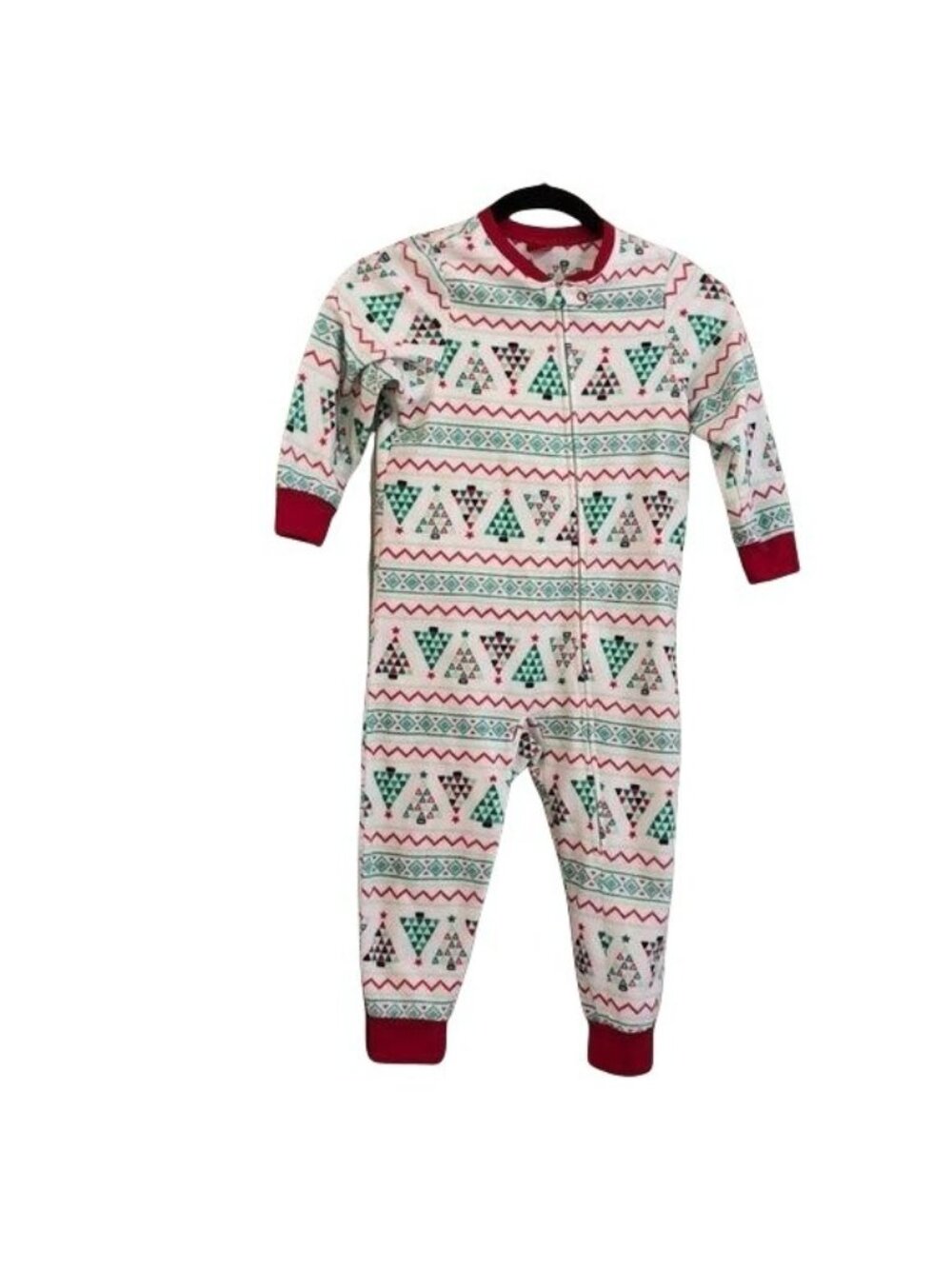Jammies For Your Families Holiday Fleece Pajamas Christmas Tree Pattern Red & Wh